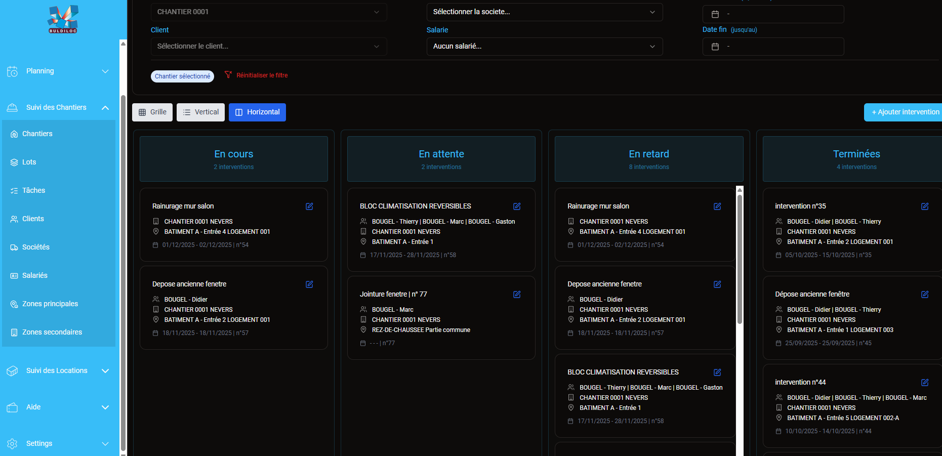 Buldiloc - application de suivi de chantier et de gestion de locations - planification salariés sur chantier